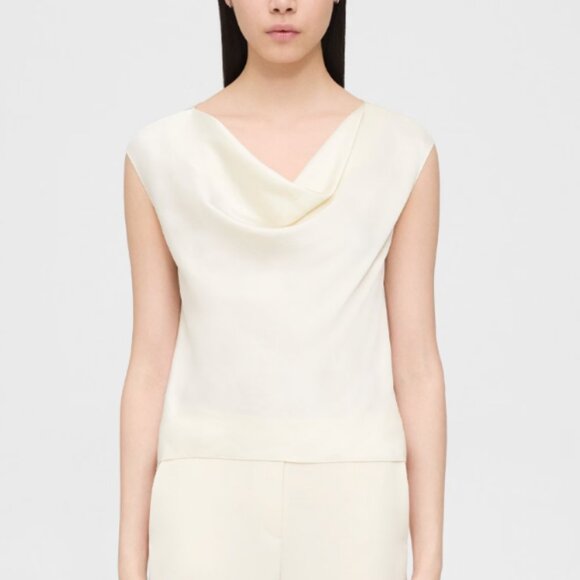 Theory Silk Cowl Neck Blouse Women Size M Quiet Luxury Office Career Coquette - Picture 1 of 9